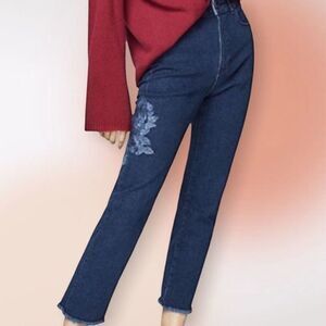 Massimo Duti High Rise Dark Wash Embroidered Frayed Hem Ankle Jeans Size 4